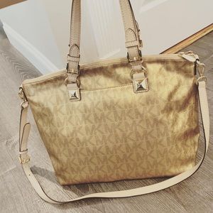 Michael Kors coated fabric gold logo tote